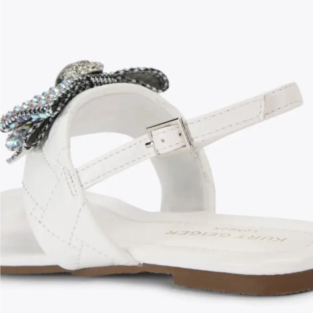 Kurt Geiger Junior White Slingback Thong Sandals with Crystal Bow NEW